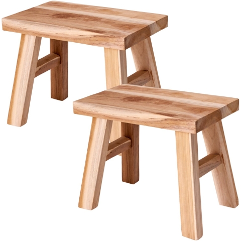 Home & Styling Krukje - 2x - teak hout - 31 x 19 x 25 cm - opstapje - krukje hout -