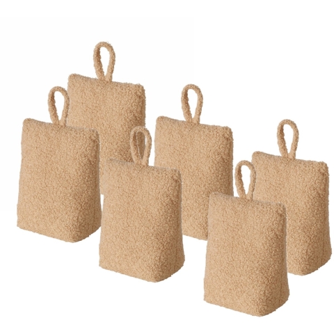 Deurstopper zak - 6x - 1 kilo - licht bruin - pluche/teddy stof - 20 x 10 cm -
