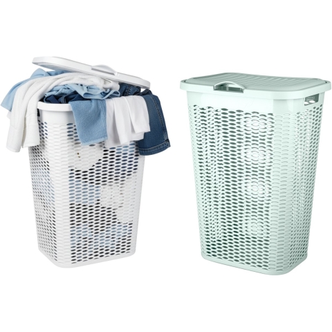 Wasmand Ventilation - met deksel - 2x - wit en groen - 50 liter - 61 x 43 cm -