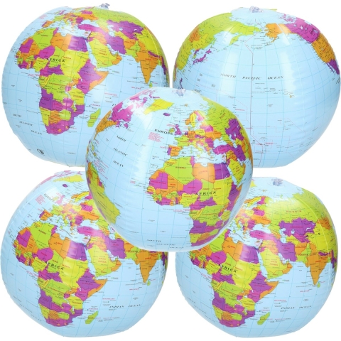 10x Opblaasbare strandballen wereldbol 27 cm -