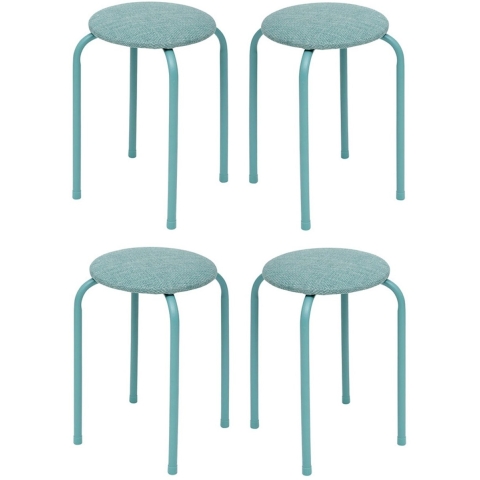 5Five Stapelbaar zit krukje Fierra - 4x - metaal/polyester - blauw - D38 x H46 cm - stoelen -