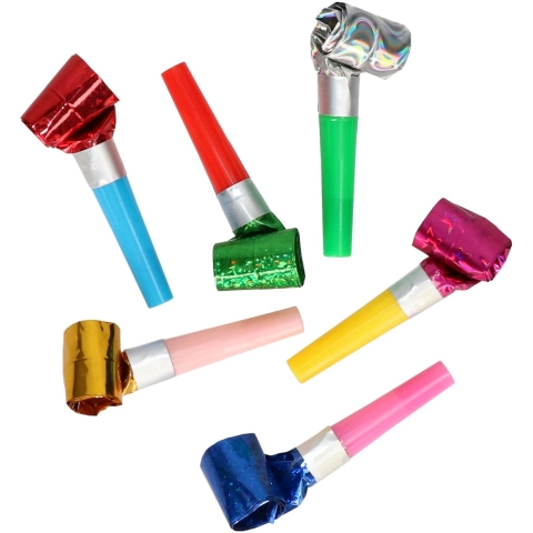 Roltongen party toeters - 60x stuks - metallic kleuren - verjaardag en feest toetertjes -