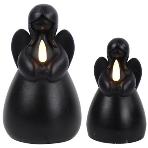 Engel LED kaarsen - zwart - 2x st - H11,5 en H14,5 cm - wax kaarsen op batterijen - kerst -