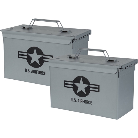 Decoratie opberg box - 2x - munitiekist - grijs - 30 x 15 cm - US AirForce -