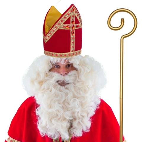 Sinterklaas verkleed set - baard en snor - staf - Mijter - Goed Heiligman -