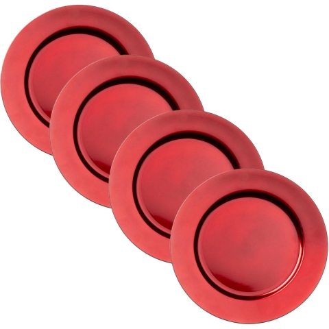 Cepewa Kaarsen bord - 6x - diner onderborden - rood - Dia 33 cm - Kaarsenbord - Kunststof -
