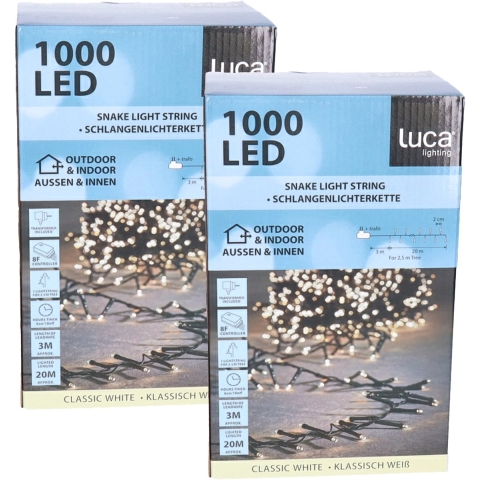 Clusterverlichting lichtsnoer - 2x - 1000 led lampjes - helder wit - 20 m - kerstverlichting -