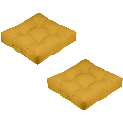 Stof Textile Vloerkussen XXL - 2x - okergeel - polyester - 60 x 60 x 12 cm - vierkant -