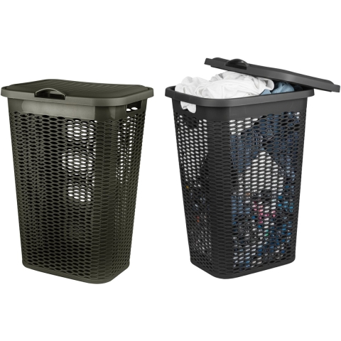 Wasmand Ventilation - met deksel - 2x - zwart en bruin - 50 liter - 61 x 43 cm -