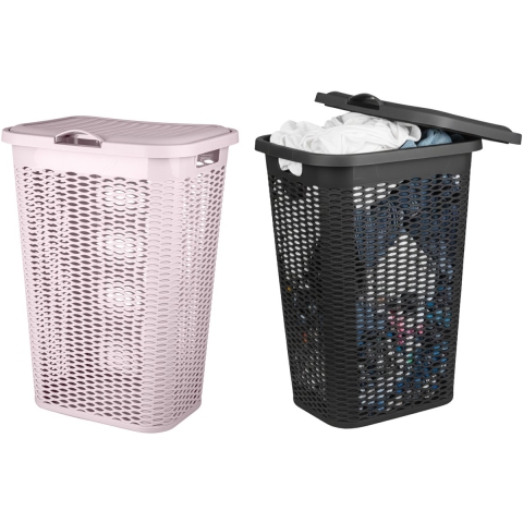 Wasmand Ventilation - met deksel - 2x - zwart en roze - 50 liter - 61 x 43 cm -