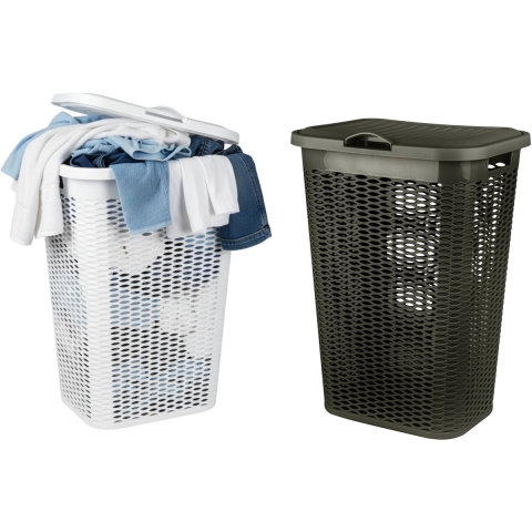 Wasmand Ventilation - met deksel - 2x - wit en bruin - 50 liter - 61 x 43 cm -