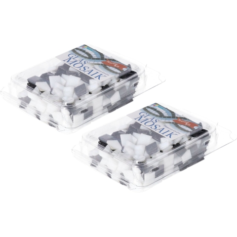 Glorex mozaiek steentjes/tegeltjes - starters pakket - vierkant - 560x stuks - wit/zwart - 1 x 1 cm -