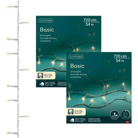 Kerstverlichting - 2x - 720 led lampjes -warm wit -5400 cm - transparant snoer -timer en dimmer -