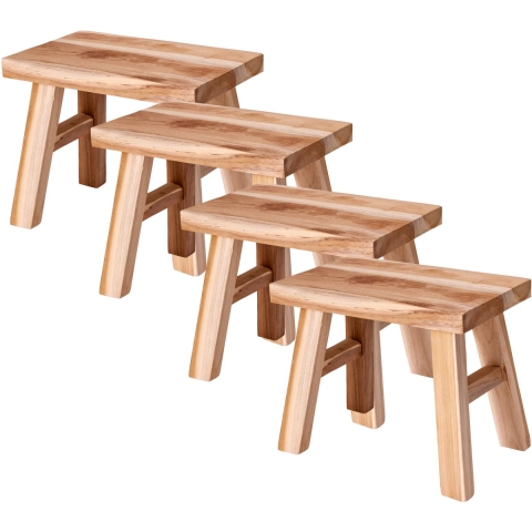 5Five Krukje - 4x - teak hout - 31 x 19 x 25 cm - opstapje - krukje hout -