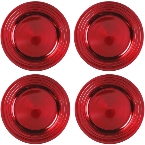 Diner onderborden - 4x - rood - structuur - kunststof - 33 cm - rond - dineren -