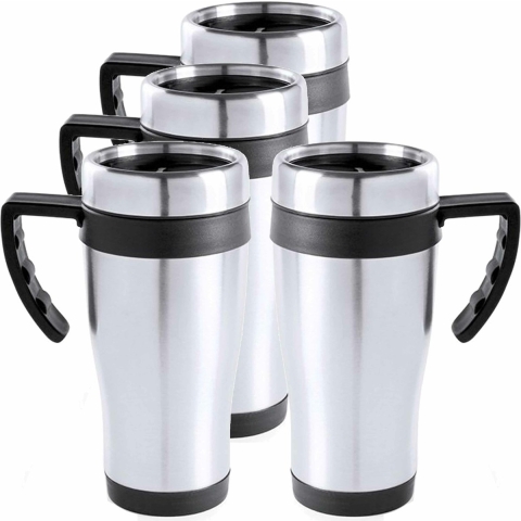 15x stuks rVS thermosbeker/warm houd beker zwart 500 ml -