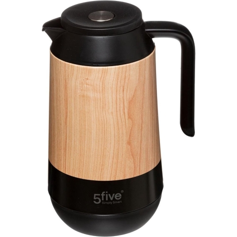 5Five Koffie/thee thermoskan/isoleerkan - 1 liter - houtlook - Isoleerkannen -