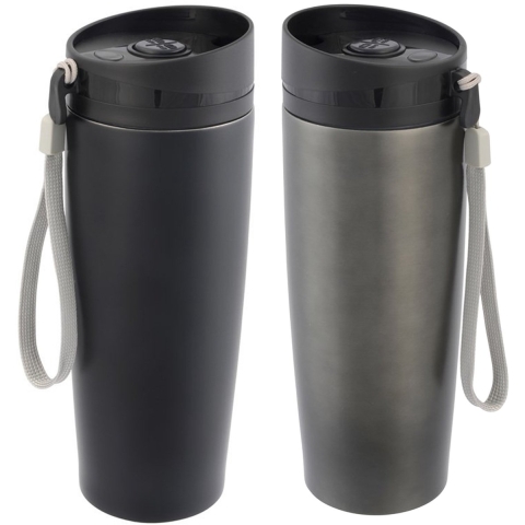 Thermosbekers - warmhoud drinkbekers - 2x stuks - zwart en grijs - 380 ml - Isolerende drinkbekers -