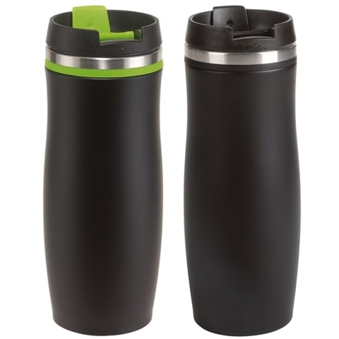 Thermosbekers - warmhoud drinkbekers - 2x stuks - groen en zwart - 400 ml - Isolerende drinkbekers -