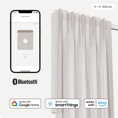 Motionblinds Smart Curtain Rail - Central opening - 200cm - wit