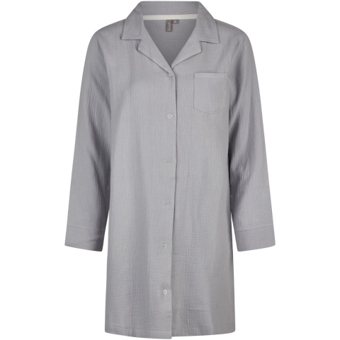 By Louise Dames nachthemd mousseline met knoopjes grijs/blauw