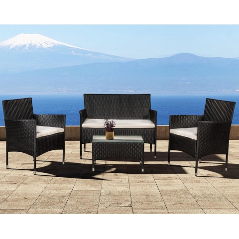 Juskys Fort Myers - Loungeset - Polyrotan - 4 zitplaatsen - Grijs/Wit