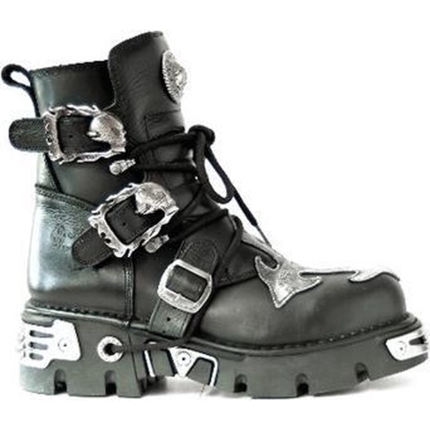 New Rock Silver Cross zwart lederen bikerlaarzen-407-S1