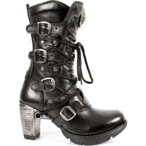 New Rock dames zwart lederen metalen gotische laarzen - TR003-S1