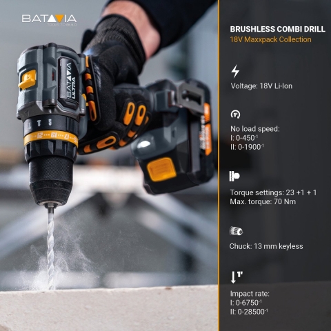 Batavia 18V Brushless Accu Klopboormachine 70 Nm