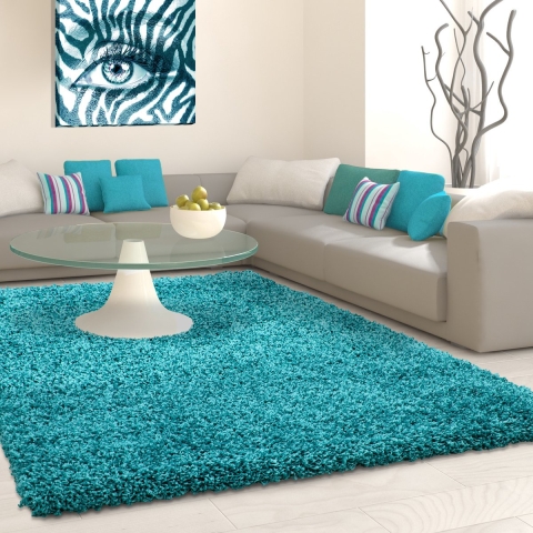 Muratap Basic shaggy vloerkleed turquoise hoogpolig- 240x340 cm