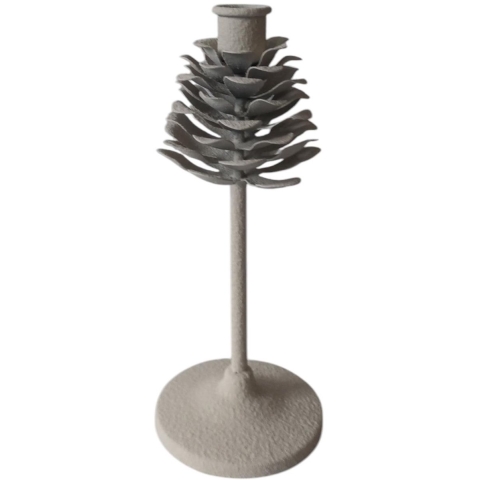 Kandelaar Pinecone op voet wit H22,5cm