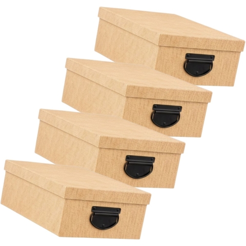 Spullen Opbergdoos box - 4x - goudgeel - 28 x 20 x 11 cm - Karton - Diverse toepassingen -