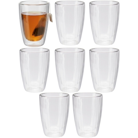 Excellent Houseware dubbelwandige Koffieglazen - 8x - theeglazen - 350 ml - D9 x H12 cm -