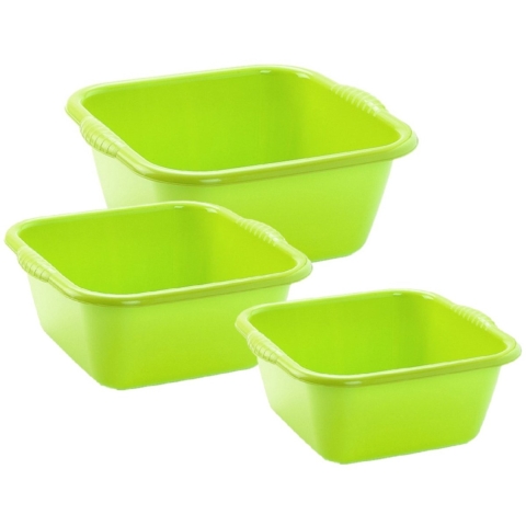 Plasticforte 3x huishoud teilen set - afwasbak - kunststof - 6-10-15 liter - groen - schoonmaken -