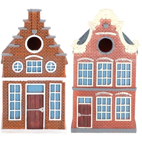 Set Vogelhuisjes - grachtenpand - 14 x 17 x 25 cm - klokgevel en trapgevel - nestkastje -