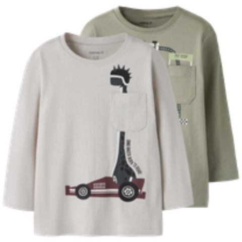 Name It Blousen - 2-pack - NmmVilian - Puimsteen Stone/Shadow - Name It - 2 jaar (92) - Shirts