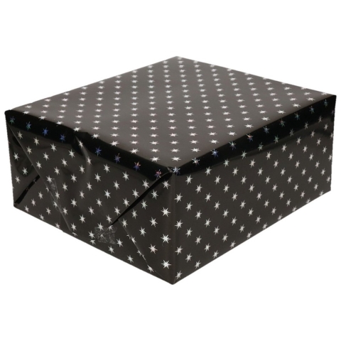 4x rollen inpakpapier/cadeaupapier holografisch zwart sterren 150 x 70 cm -