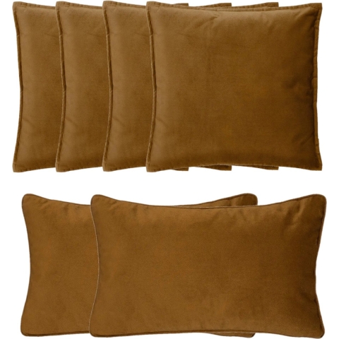 Bank/sierkussens huiskamer Sophia - set 6x stuks - Goud/bruin - polyester - met rits - 2 formaten -
