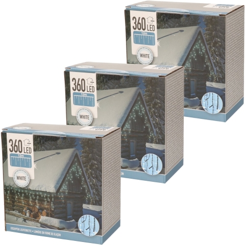 Bellatio Decorations Kerstboomverlichting - 3x - ijspegel - wit - 12 meter -