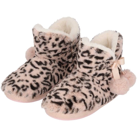 Pantoffels/sloffen luipaard print - dames - lichtroze - maat 41-42 - dieren sloffen - hoog 41/42 -