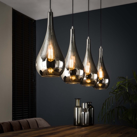 Hoyz Hoyz hanglamp met 4 lampen serie silver drop handgeblazen glas