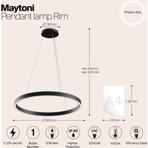 Maytoni hanglamp rim - Ø60