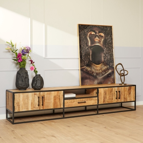 Huistuindesign Tv-meubel denver | mangohout en staal | 240 cm 240 x 50 x "45"