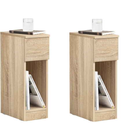 SoBuy FBT111-Nx2 - Nachtkastje Set van 2 - Smalle Bijzettafels met Lade - Naturel (2 stuks)