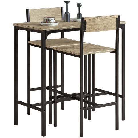 SoBuy OGT03 - Eettafel 3 Delige set - Bartafel met 2 krukken - Naturel
