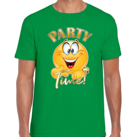 Verkleed T-shirt voor heren - party time emoji - groen - themafeest XL -
