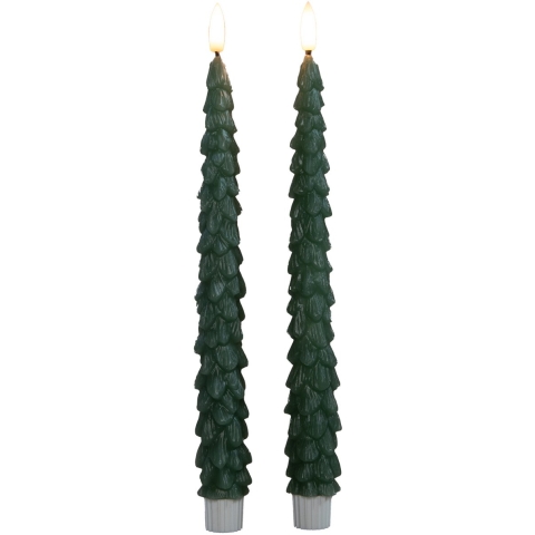 LED kerstboom dinerkaarsen - 2x st - groen - 27 cm - met afstandsbediening - kaarsen -