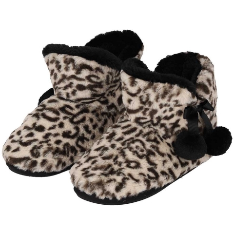 Pantoffels/sloffen luipaard print - dames - beige - maat 41-42 - dieren sloffen - hoog 41/42 -