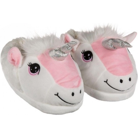 Eenhoorn sloffen - wit / roze - comfortabel - dieren pantoffels - volwassenen 37/38 -