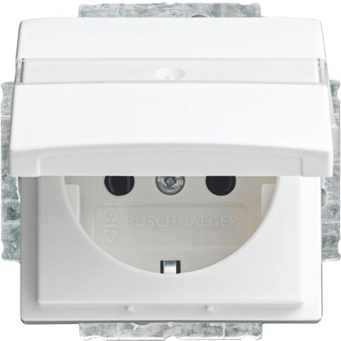 Busch-Jaeger Balance Contactdoos | Inbouw | 1-voudig | Randaarde | Met Klep | Polarwit - 66.054.44